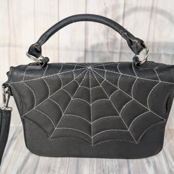 Mad Engine Black Spider Web Halloween Shoulder Handbag Purse - Picture 2 of 7